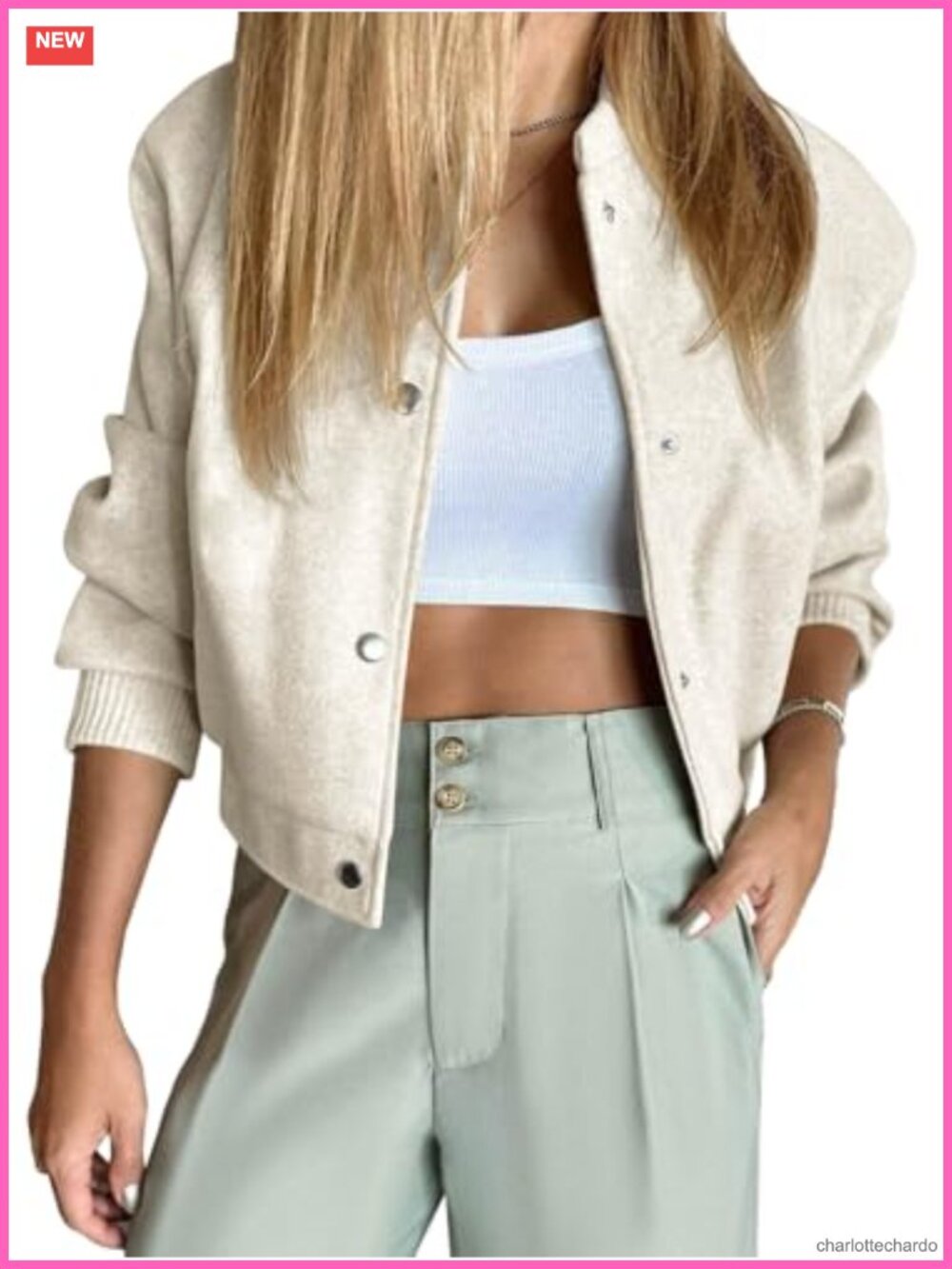 Cropped Varsity Bomber Jacket Button Down Long Sleeve Winter Outerwear